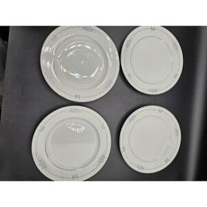 Style House Fine China Corsage Salad Plates Set of 4 Blue Floral Silver Rim